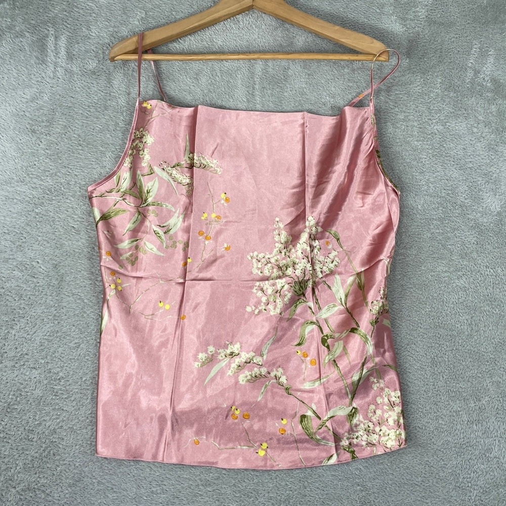 Y2K Floral Cami Womens XL Pink Satin Cowl Neck Coquette